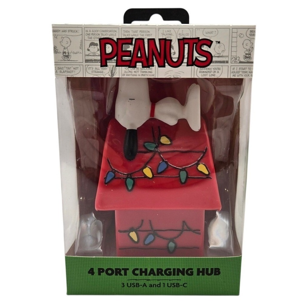Peanuts Snoopy Doghouse 4 Port‎ USB Charging Hub 3 USB-A 1 USB-C New